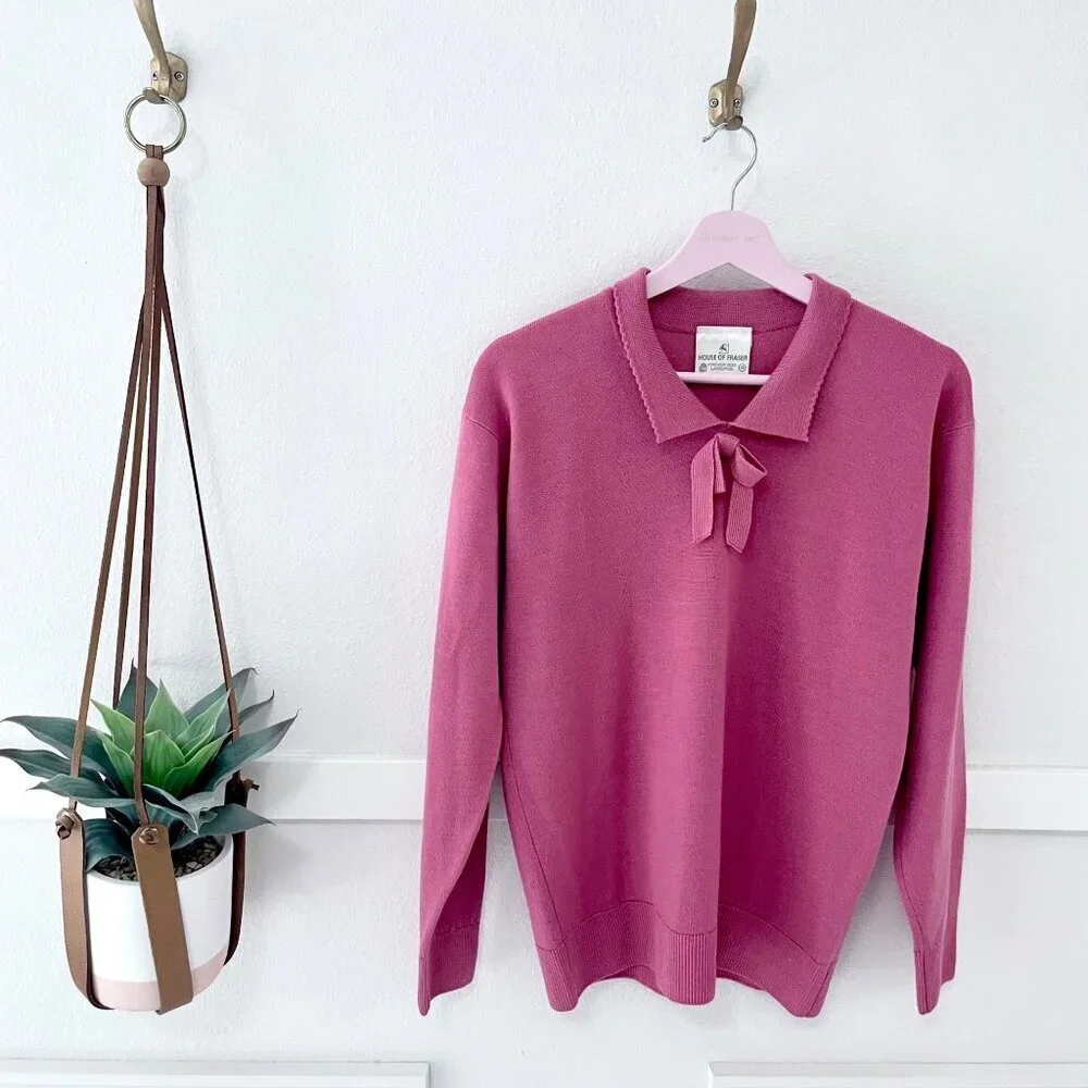House of Fraser Pure Lambs Wool Pink Sweater Size 14 Vintage Cottagecore